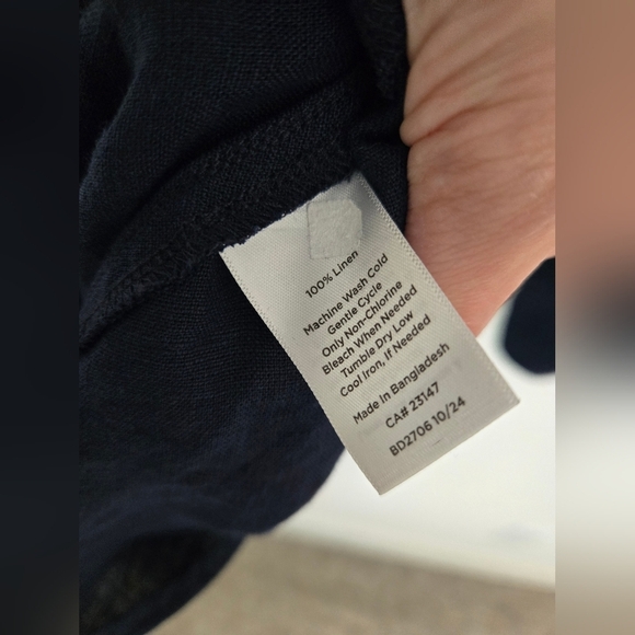 Talbots 100% Linen Navy Button-Up Shirt Dress double pocket flutter hem | Size M - Picture 2 of 5